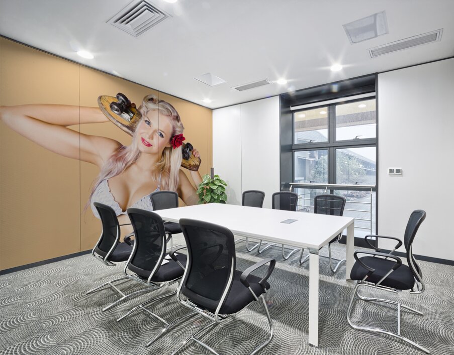 Woman holding skateboard Wall Printing