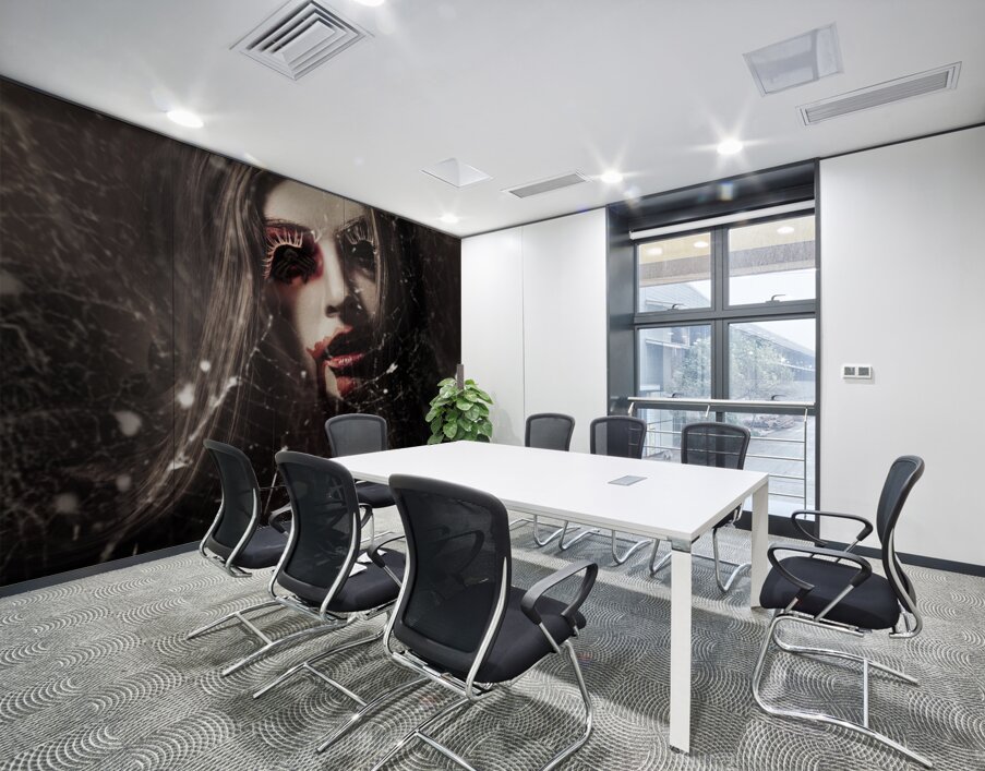 Female face of dark horror. Eye of the black widow Wall Printing