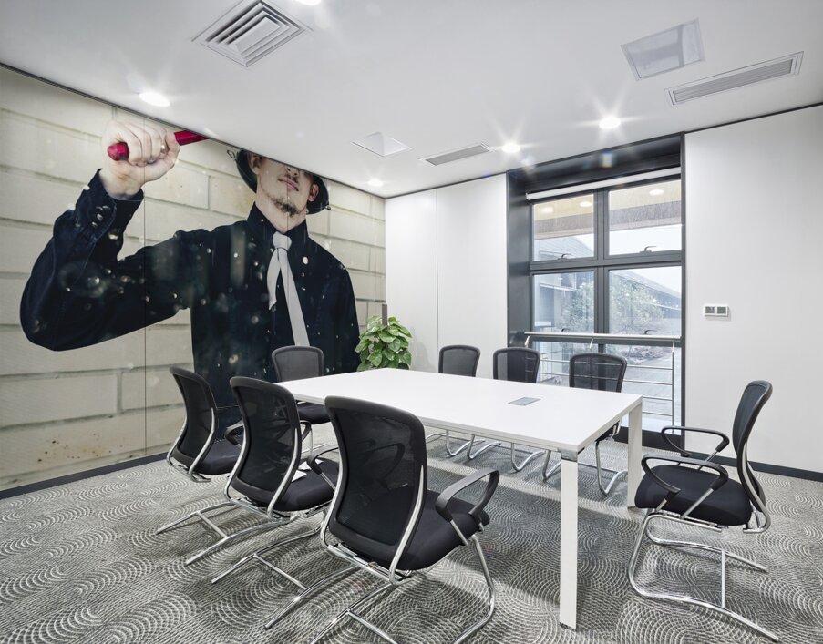 Funny cleaner man ready for action Wall Printing