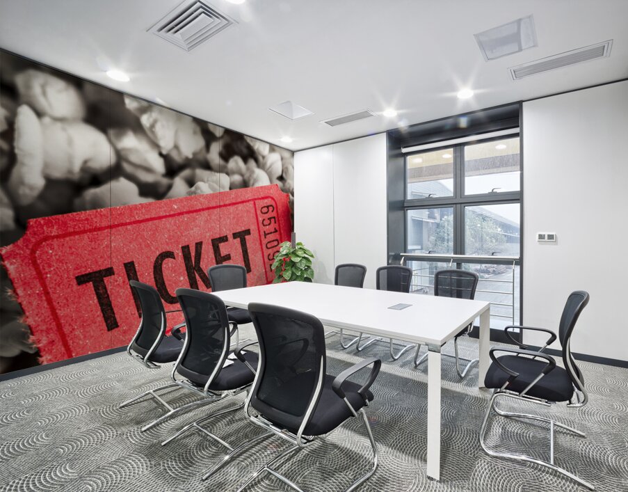Event ticket lying on pile of popcorn Wall Printing