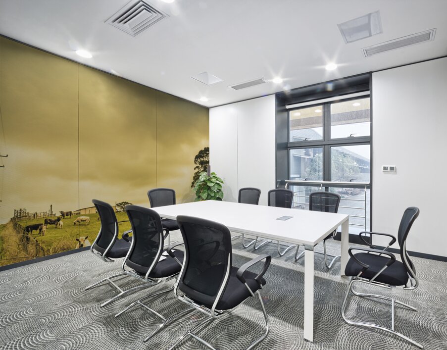 Overcast sky above herd of cows on pasture Wall Printing