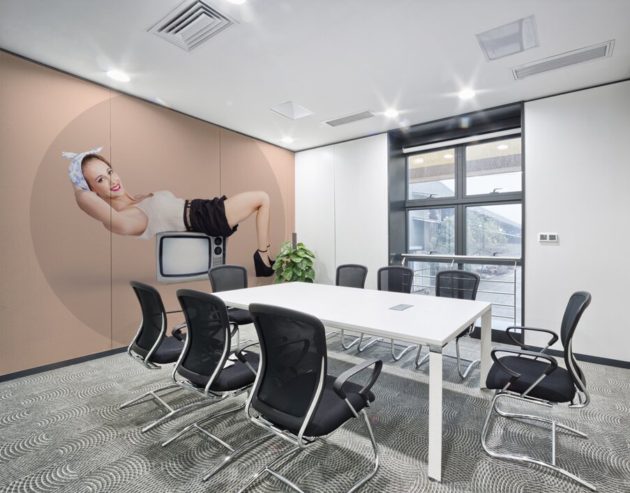 Strong pinup girl doing fitness exercises Wall Printing