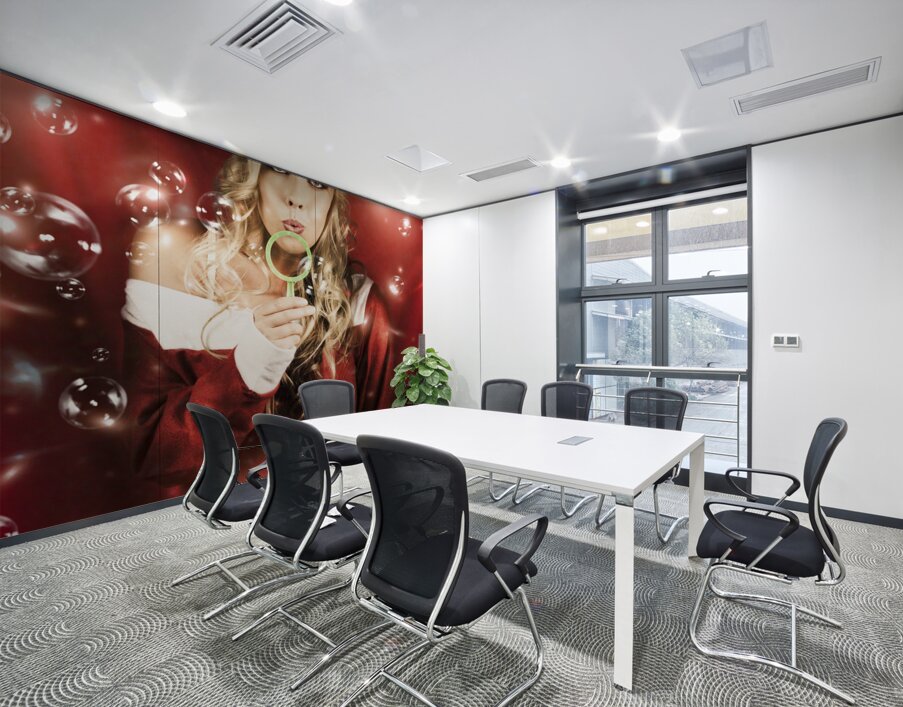 Attractive Christmas Woman Blowing Magic Bubbles Wall Printing