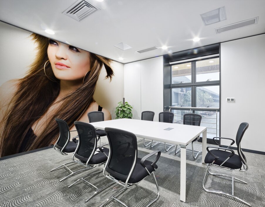 Female fashion model with wind blown hair Wall Printing