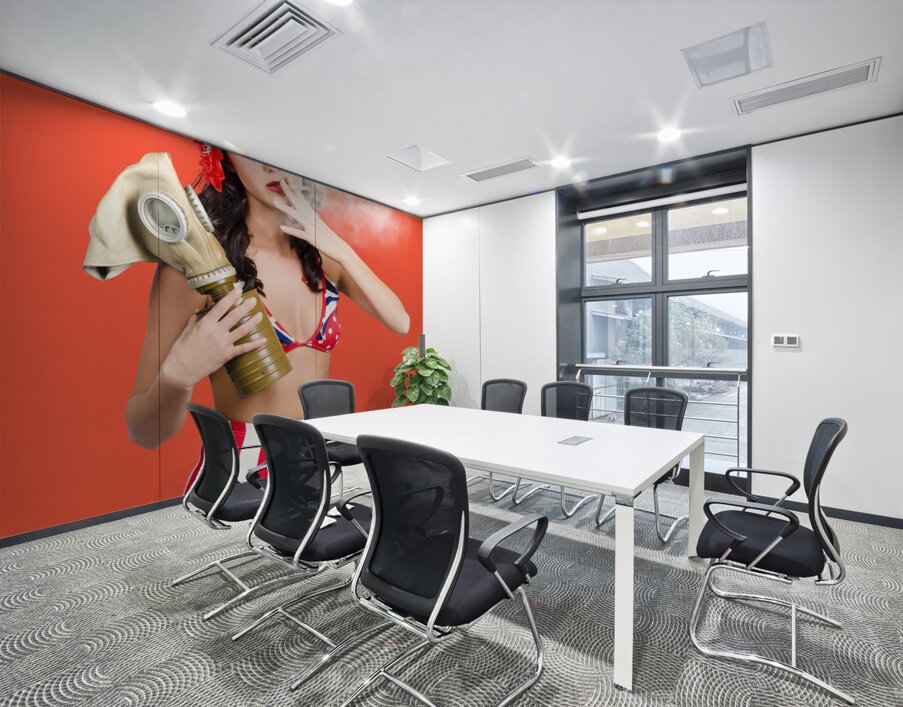 American military pin up girl holding gasmask  Wall Printing