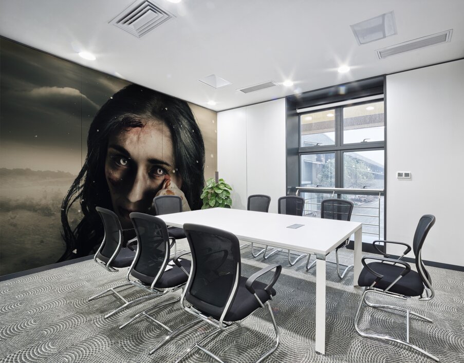 Grim face of horror crying tears of blood Wall Printing