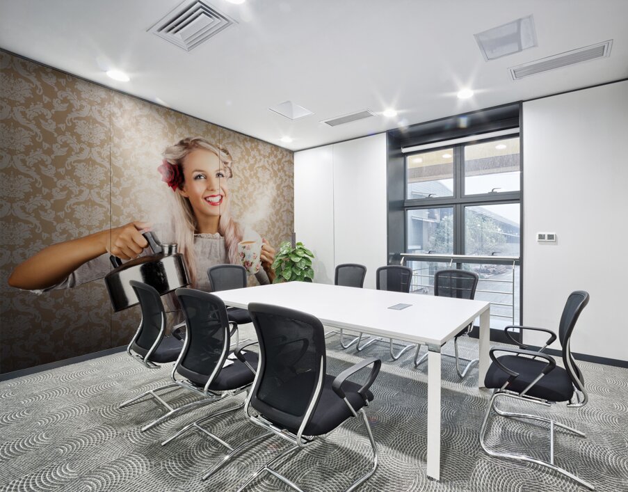 Vintage Coffee Woman Holding Hot Tea Pot Wall Printing