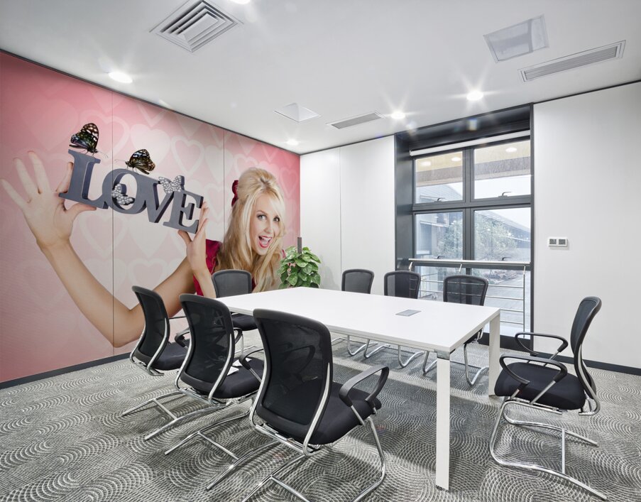 Affectionate blonde woman with love butterflies Wall Printing