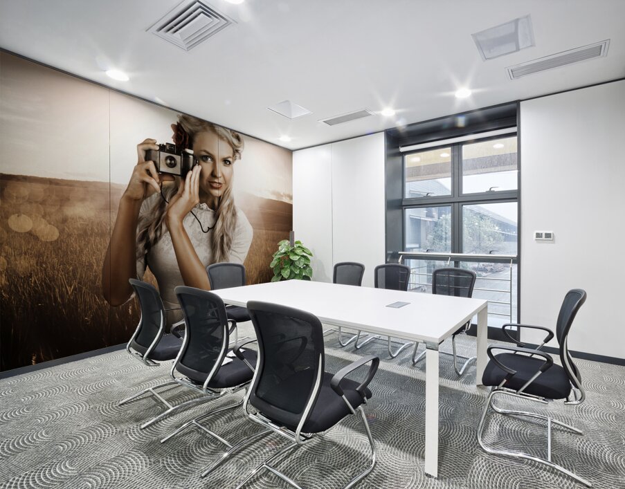 Young Female Photographer With Vintage Camera Wall Printing