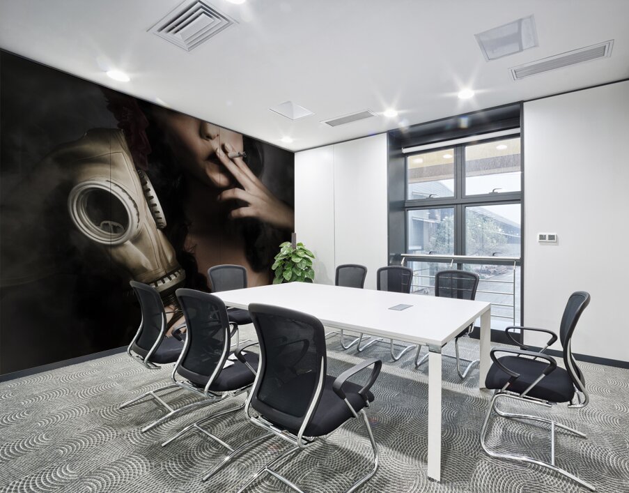 Vintage army pinup girl holding gas mask Wall Printing