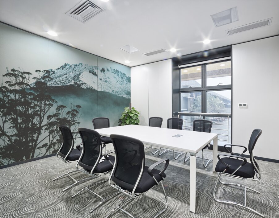 Dramatic dark blue mountain with snow and fog Wall Printing