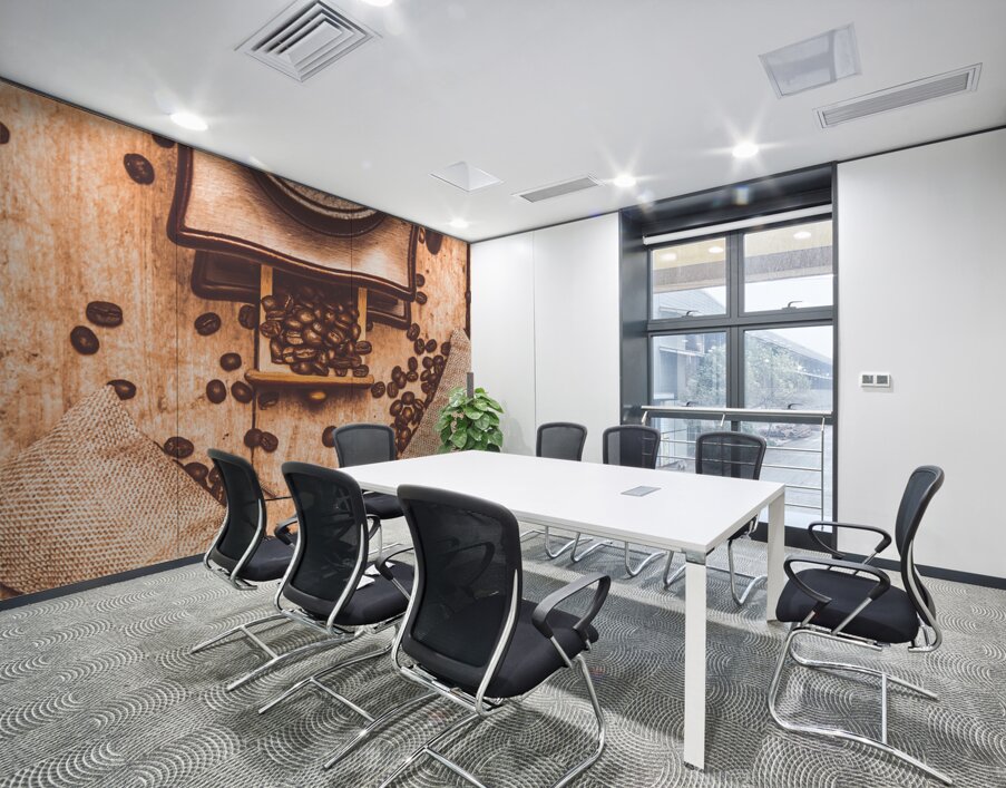 Vintage grinder with sacks of coffee beans Wall Printing