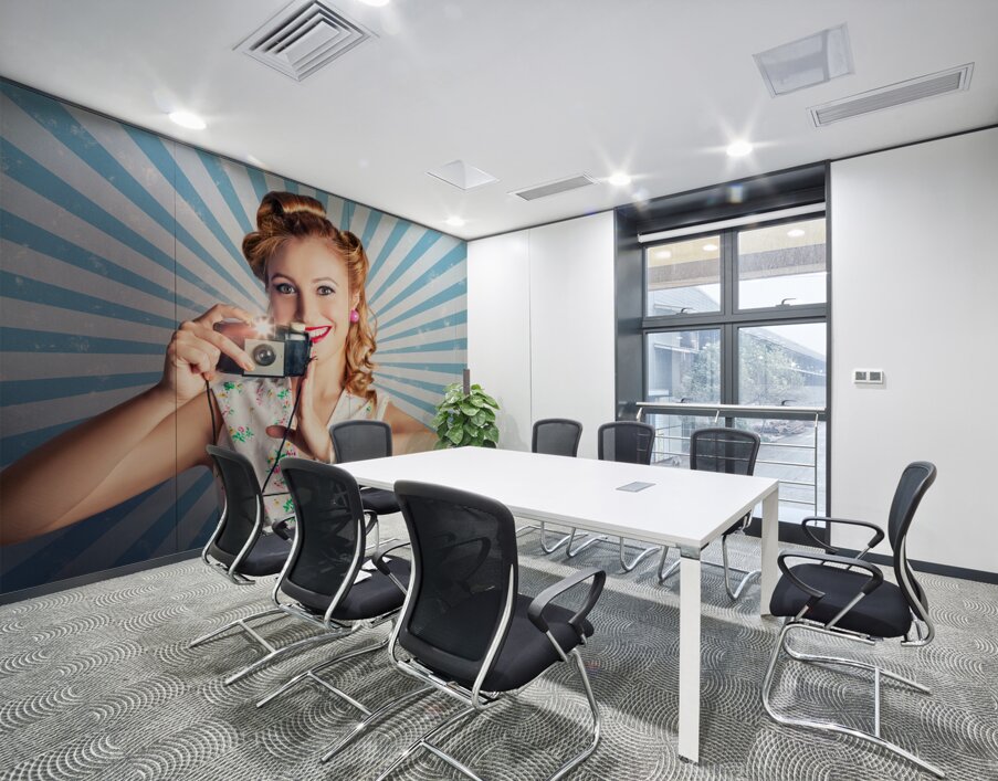 Young Happy Vintage Woman With Old Film Camera Wall Printing