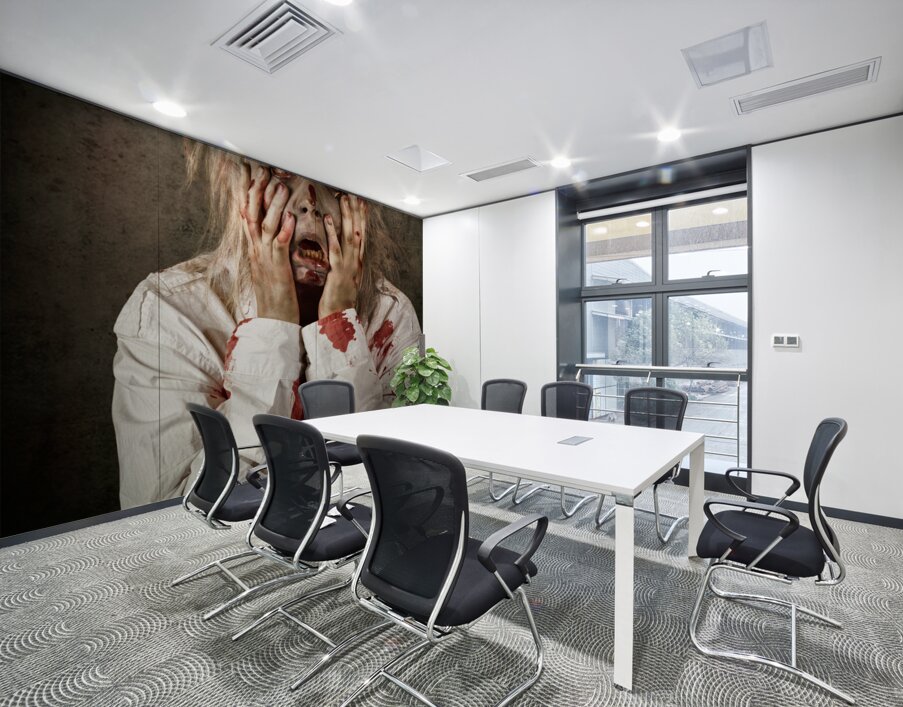 Shock horror. Surprised businesswoman zombie Wall Printing