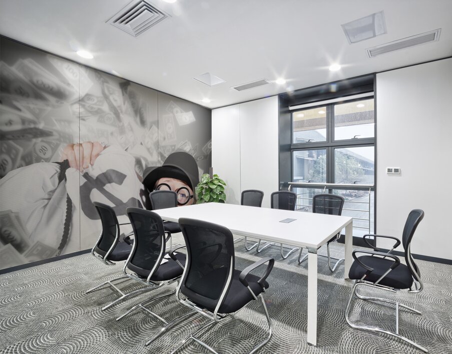 Funny businessman with falling money. Success Wall Printing