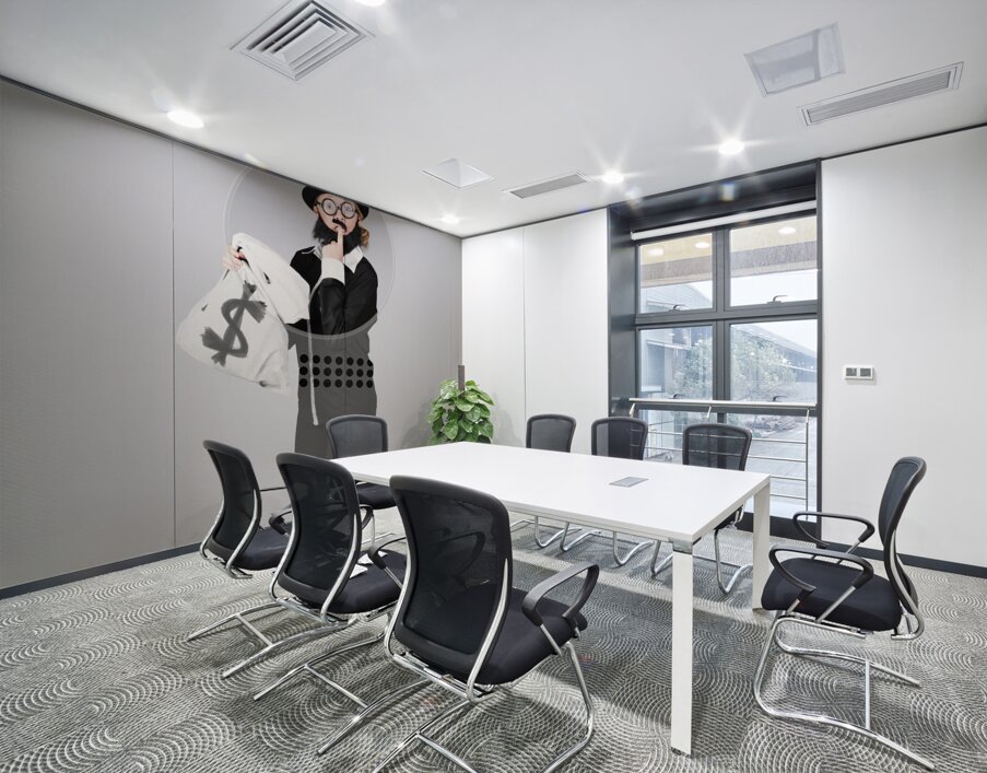 Young business person holding money at bank teller Wall Printing