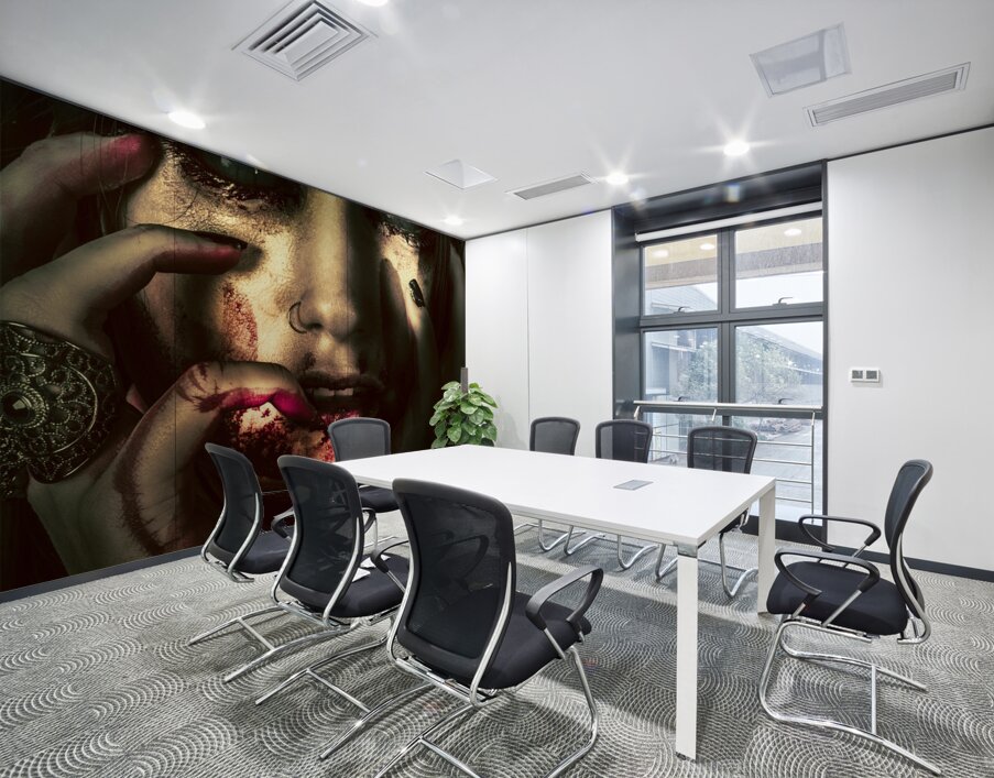 Dark scary female face expressing bloody fear Wall Printing