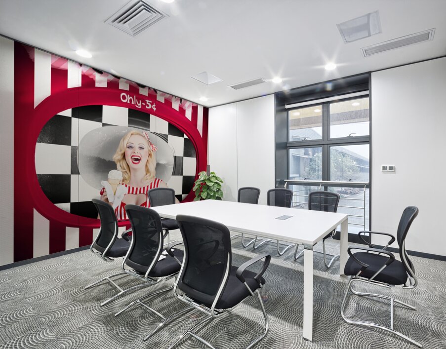Beautiful blonde woman serving ice cream Wall Printing