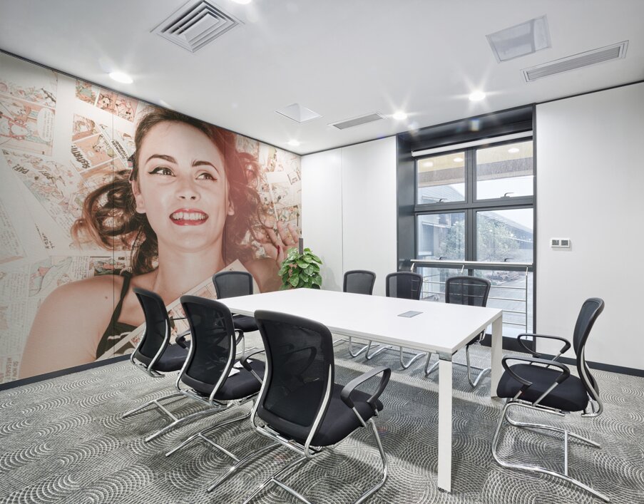 Pinup woman with cartoon character love Wall Printing