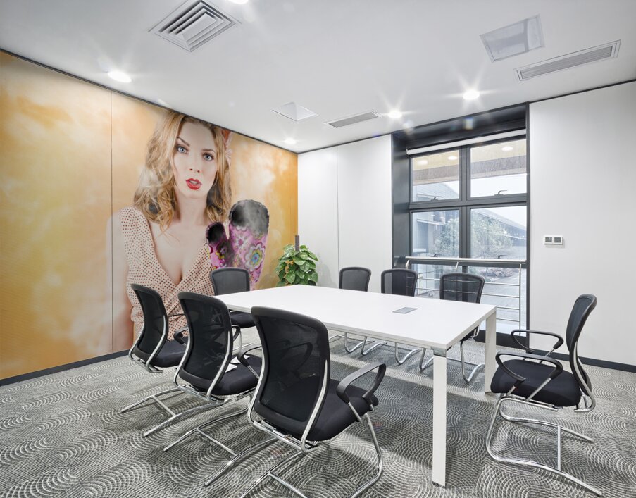 Funny woman cook waving stop. Bad cooking Wall Printing