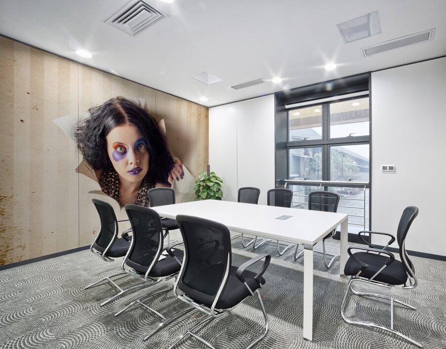 Beautiful female jester breaking out of wallpaper Wall Printing