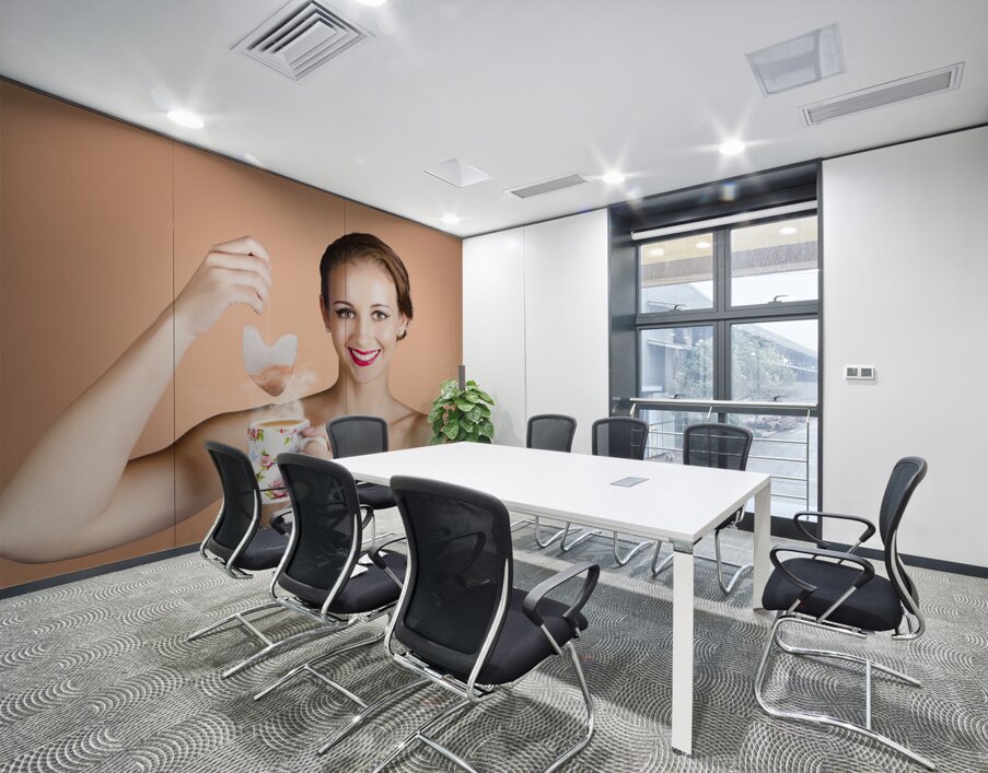 Happy Beautiful Pin Up Girl Drinking Tea Or Coffee Wall Printing