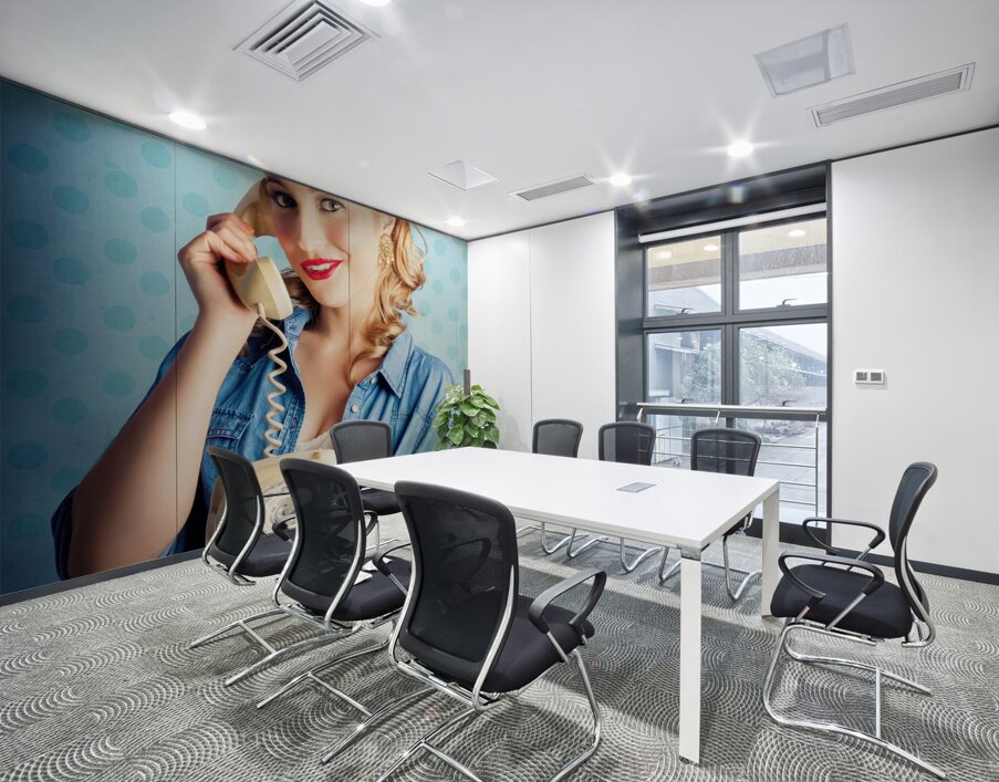 Sixties Woman Holding Vintage Telephone Handset Wall Printing