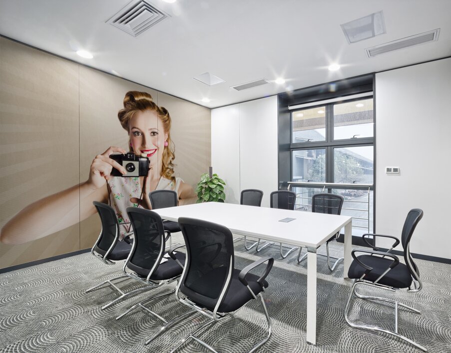 Beautiful Woman Photographer Holding Retro Camera Wall Printing