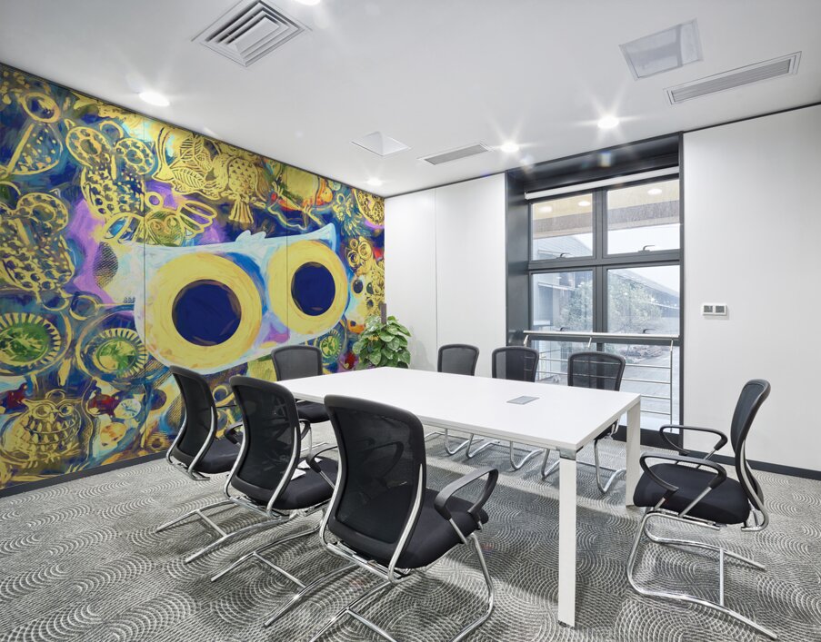 Swirling sea of colorful owl charms Wall Printing