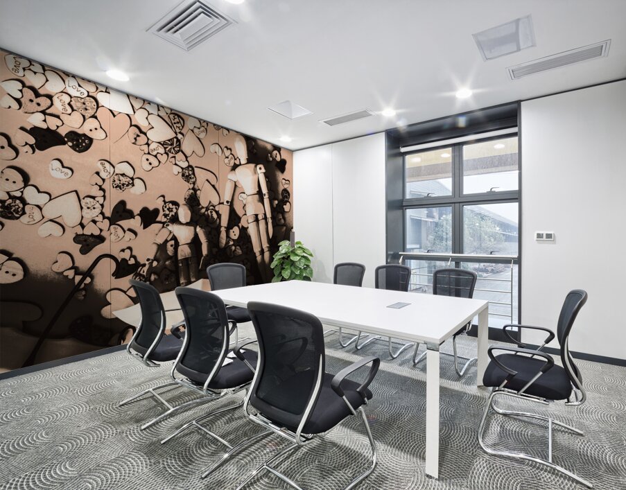 Umbrella boats on heart bay Wall Printing