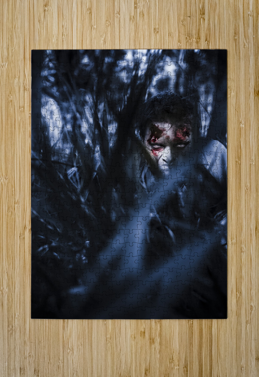 Evil man hiding in silence at dark forest  Jorgo Puzzle printing