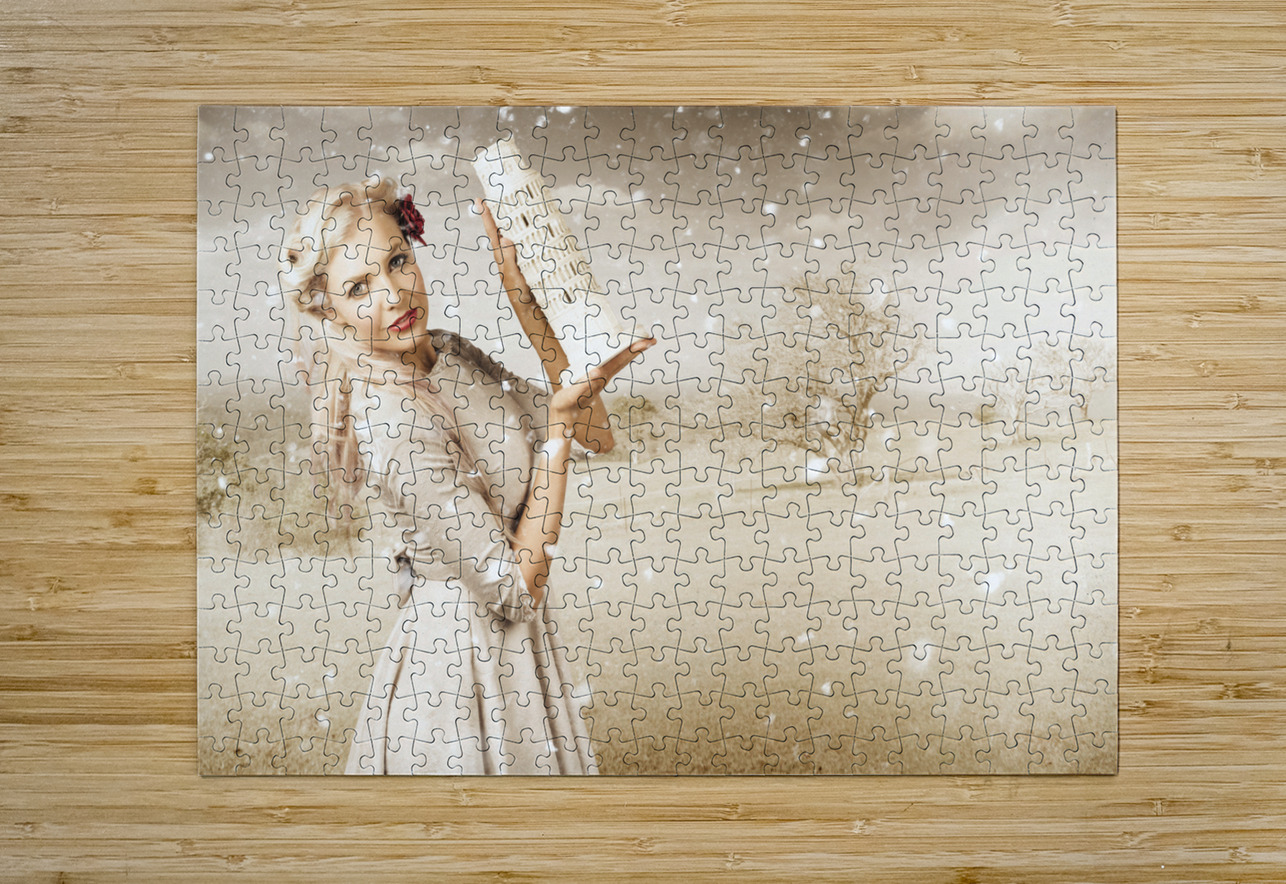 Vintage Woman Dreaming Of A Europe Travel Escape Jorgo Puzzle printing