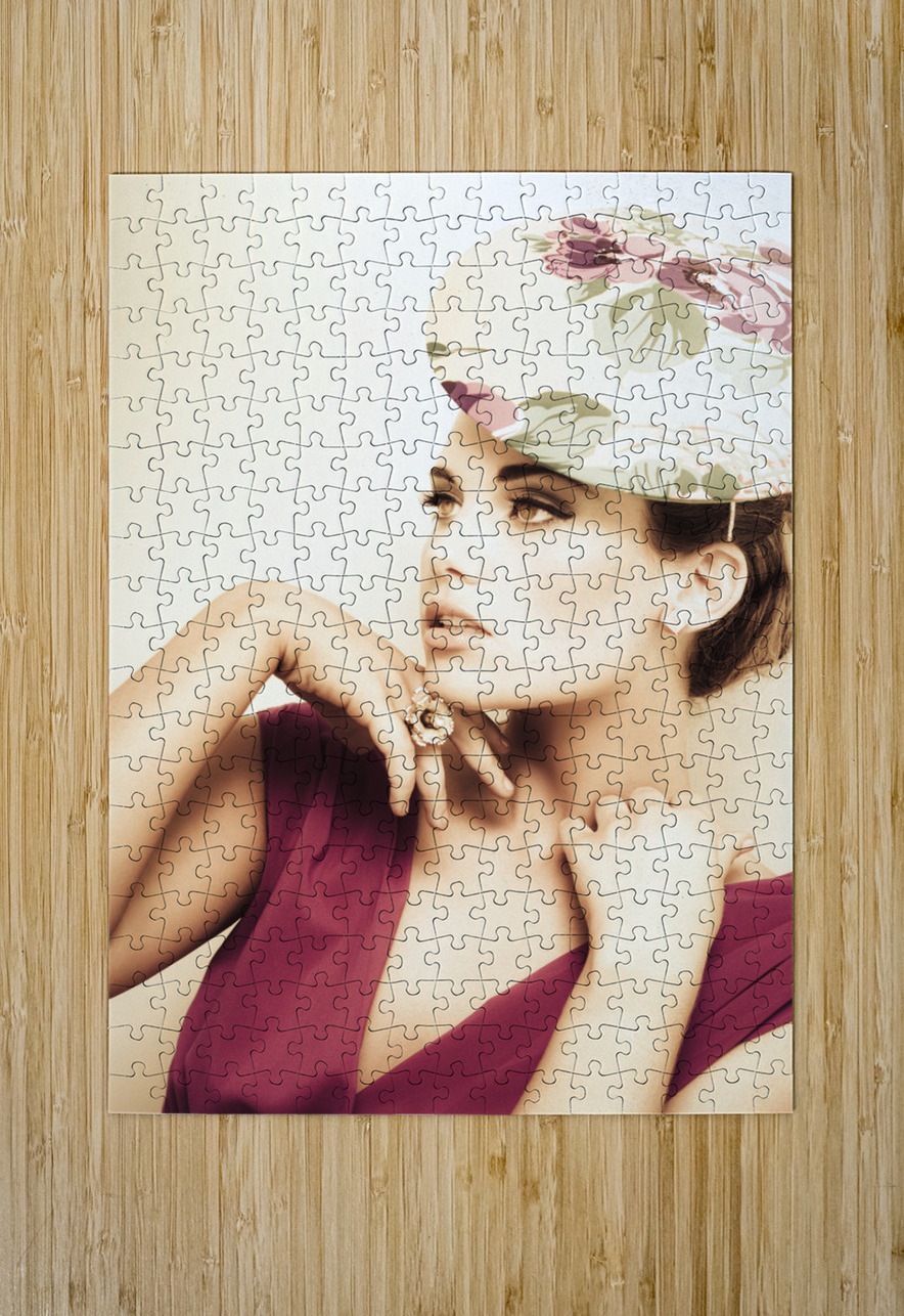 woman wearing v-neck blouse and floral hat Jorgo Puzzle printing