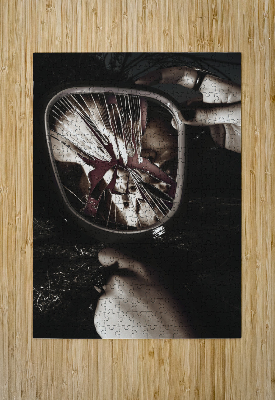 Woman with broken mirror and shattered reflection Jorgo Puzzle printing
