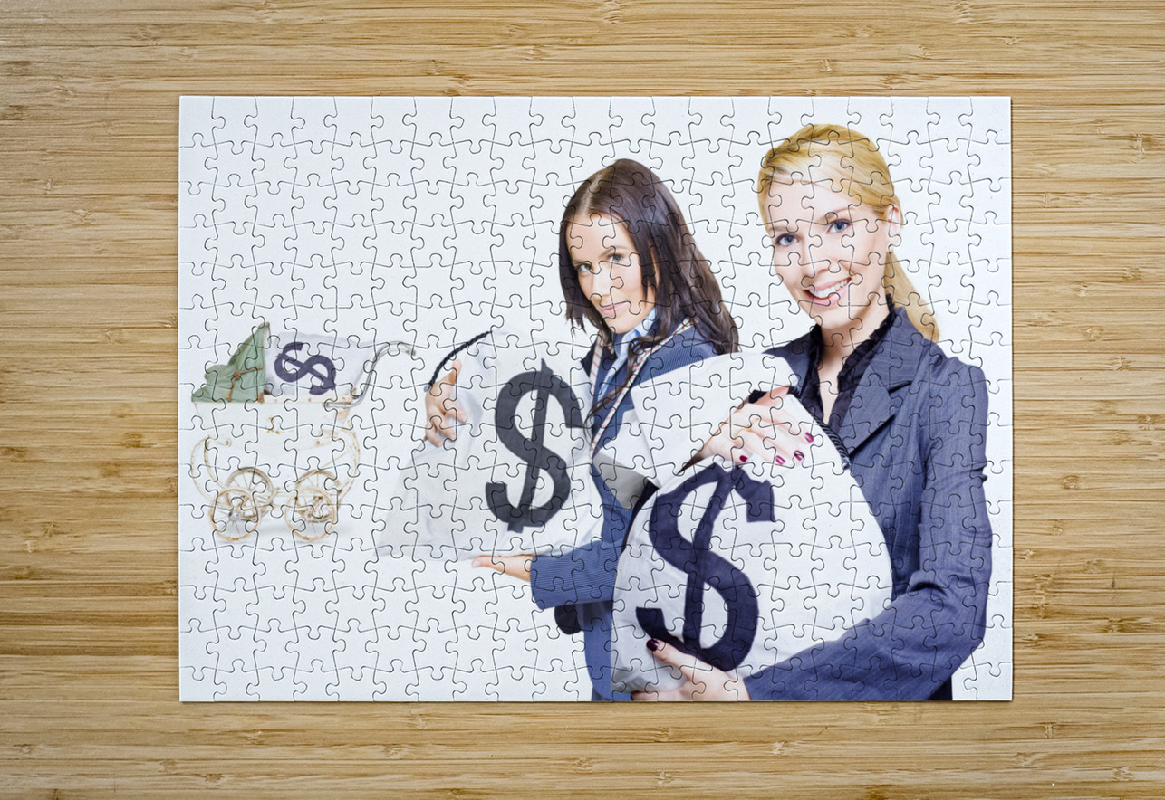 Pretty young business women holding sacks of money Jorgo Puzzle printing