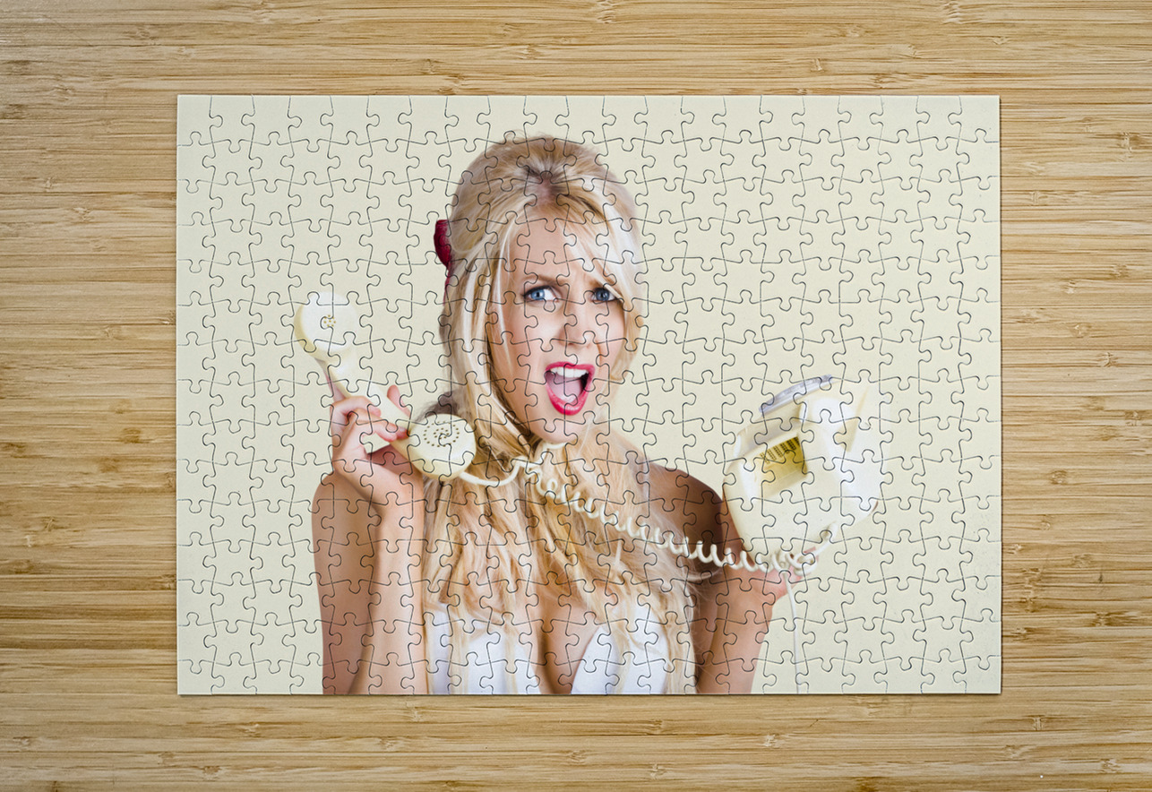 Confused woman with retro phone Jorgo Puzzle printing