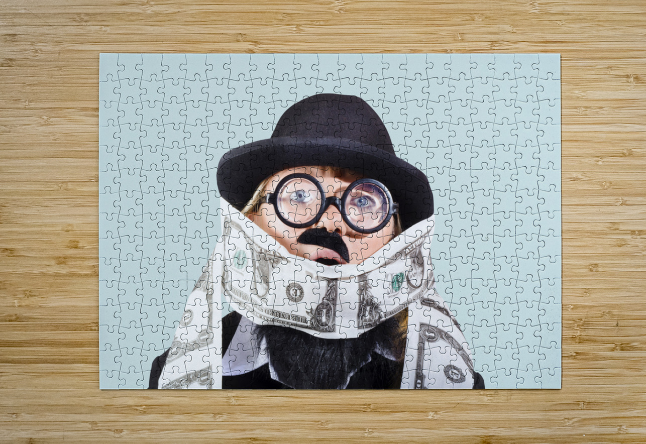 Woman rolling rich with US money Jorgo Puzzle printing