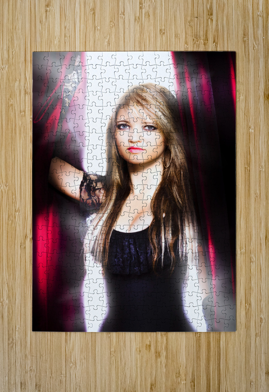Female performer behind the stage curtain light Jorgo Puzzle printing