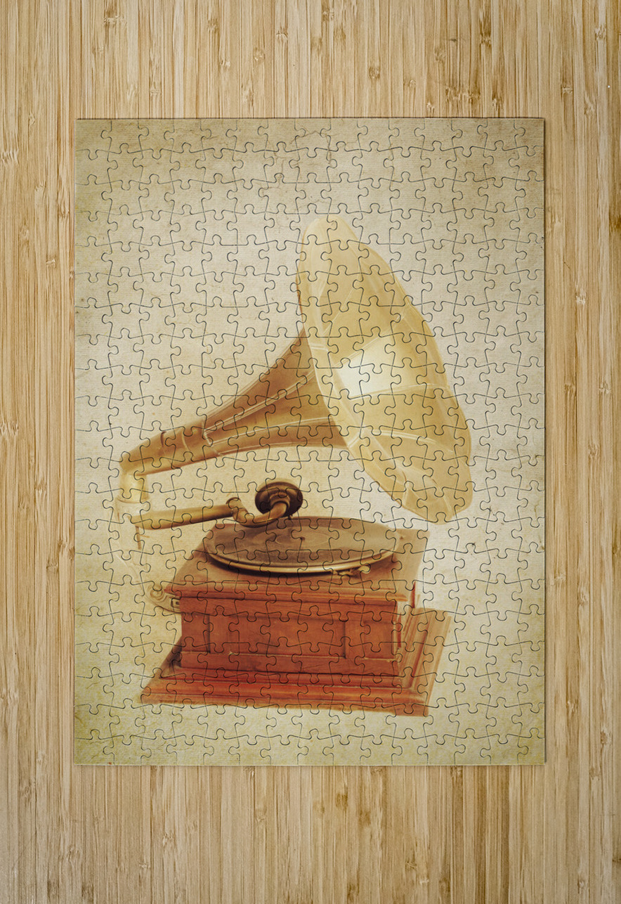 Old vintage gold gramophone photo. Classical sound Jorgo Puzzle printing