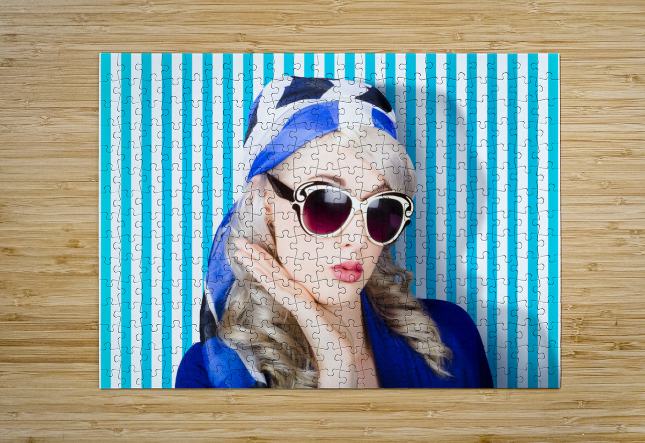 Beautiful retro pinup girl in scarf and sunglasses Jorgo Puzzle printing