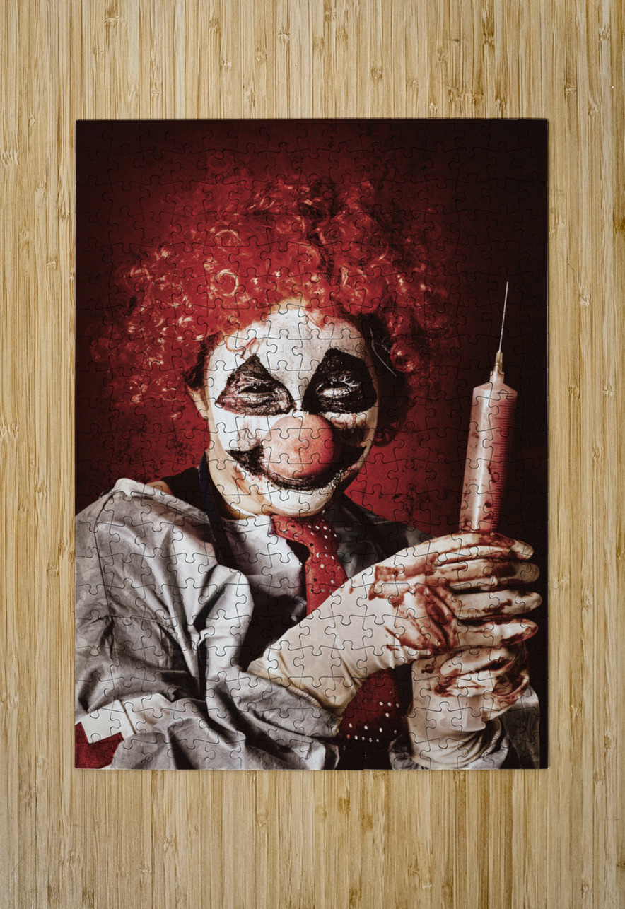 Crazy medical clown holding oversized syringe Jorgo Puzzle printing