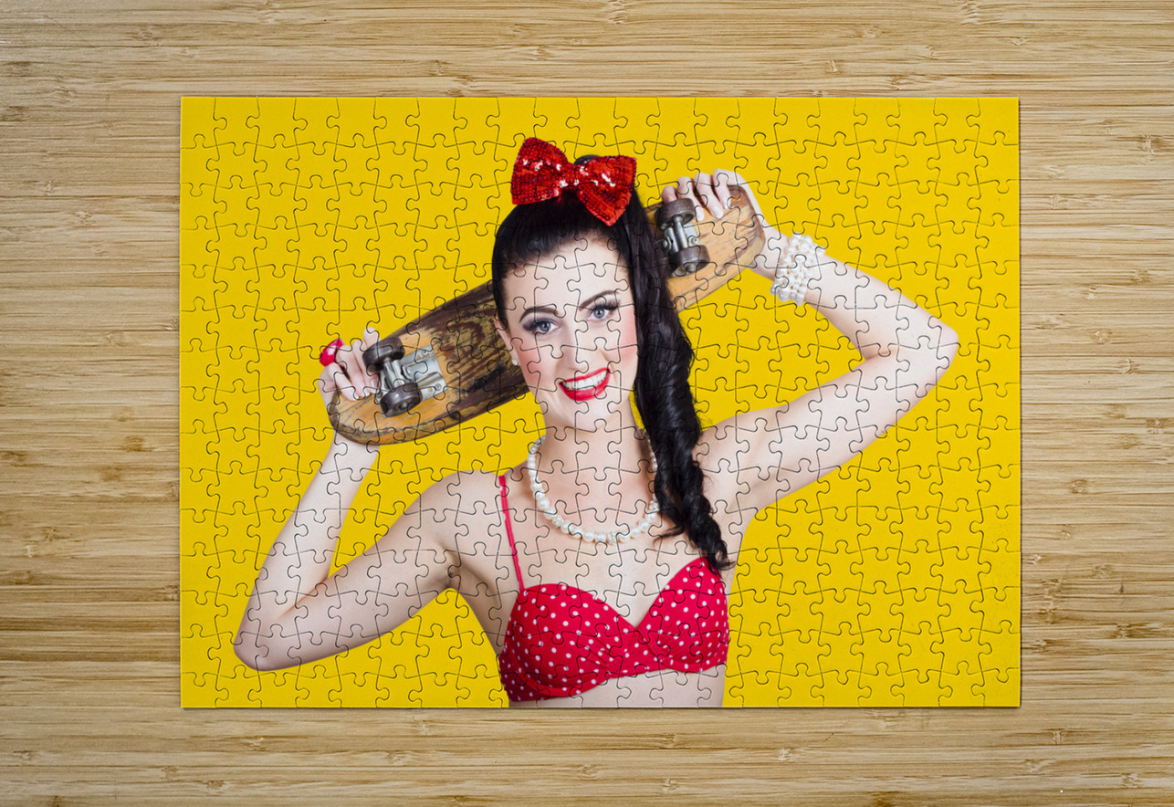 Cute pinup skater girl in punk glam fashion Jorgo Puzzle printing