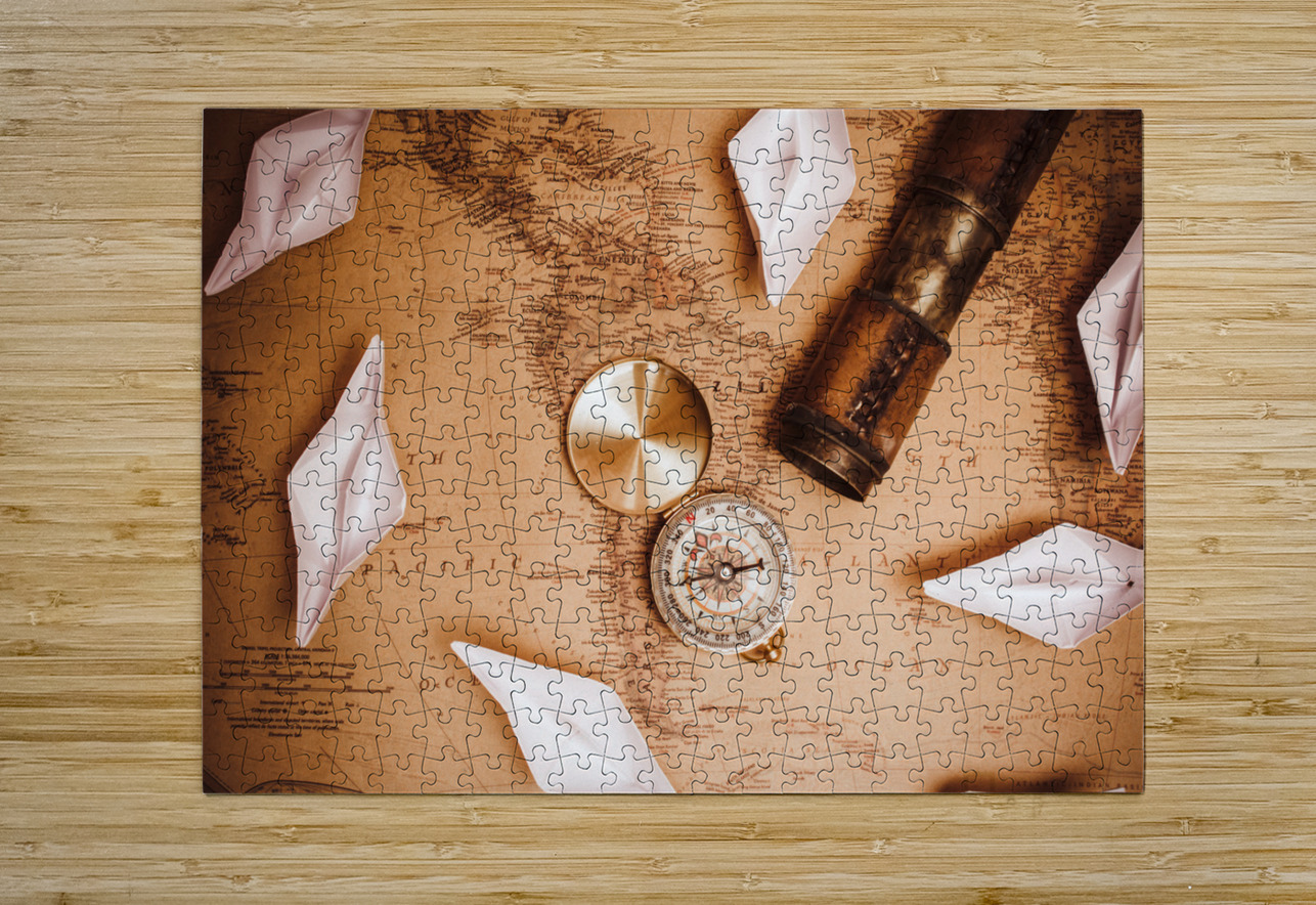 Explorer desk with compass map and spyglass Jorgo Puzzle printing
