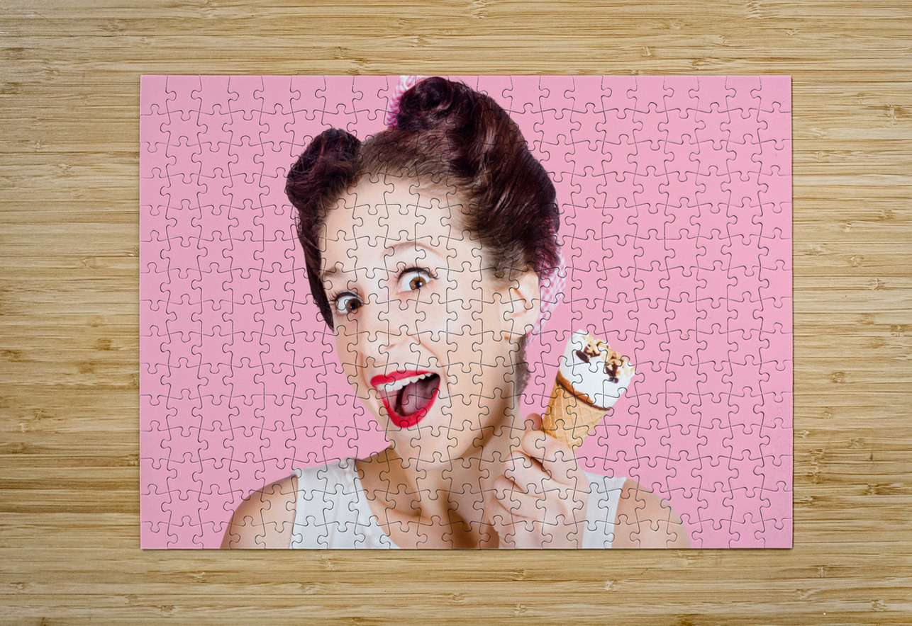 Funny pinup girl with ice cream in isolated studio Jorgo Puzzle printing