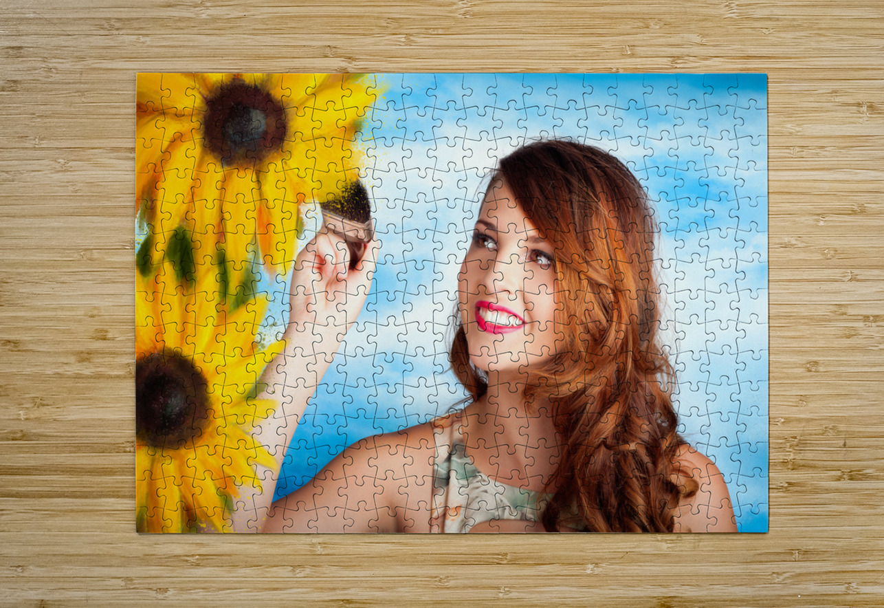 Female artist drawing sun flowers during summer Jorgo Puzzle printing