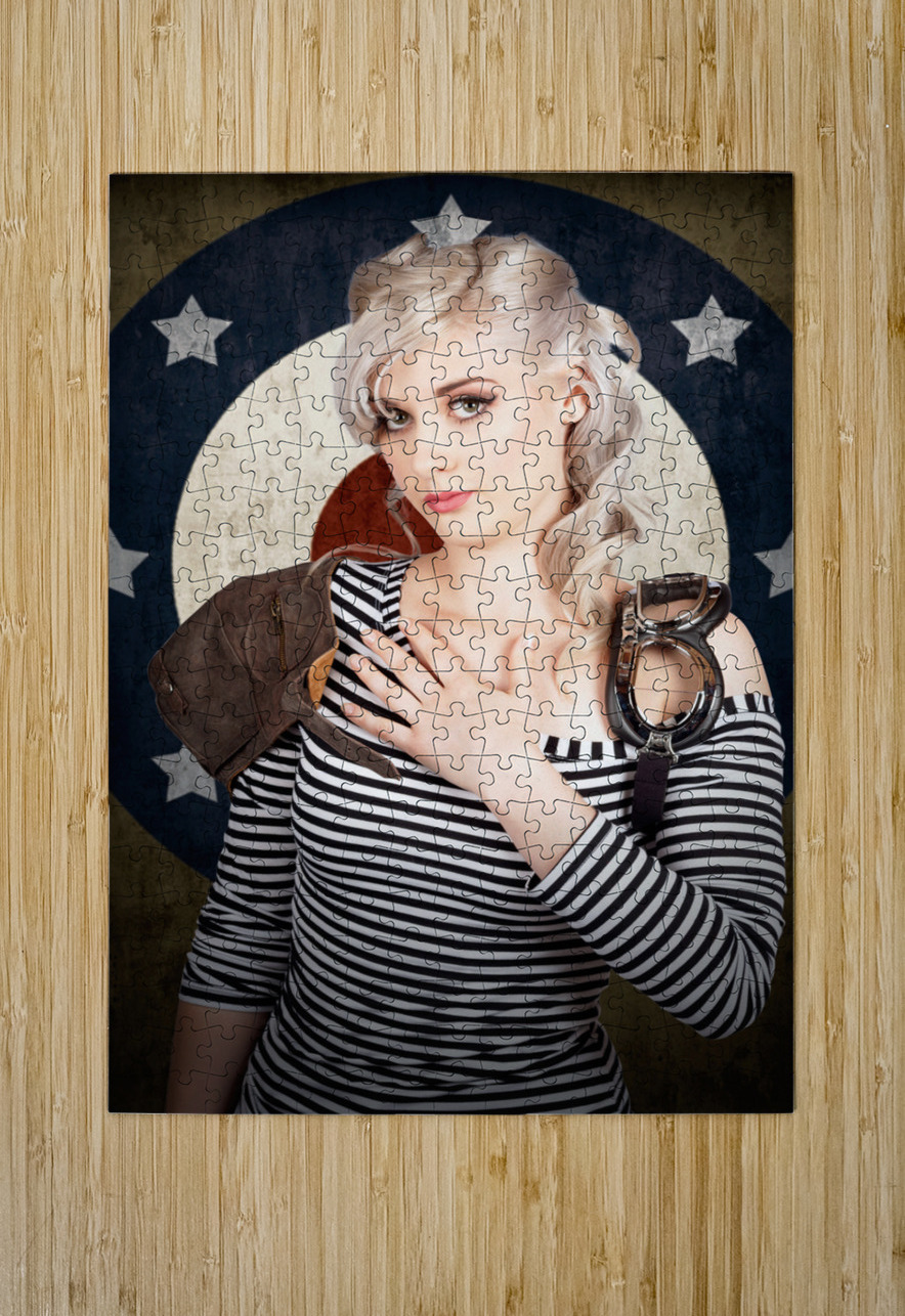 Military pin up woman taking airplane pilot oath Jorgo Puzzle printing