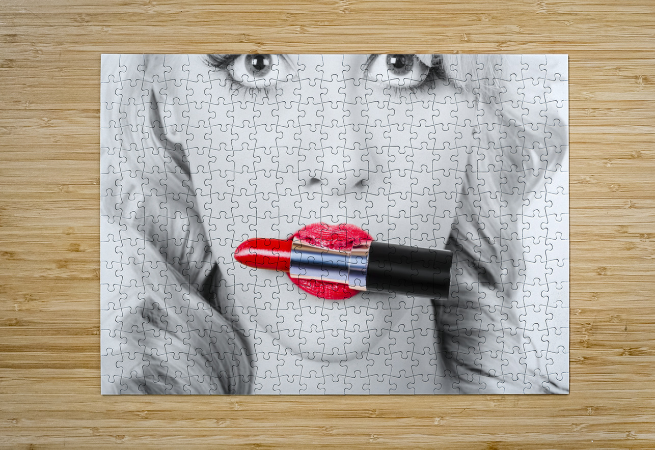 Make-up closeup. Cosmetic pinup girl in lip makeup Jorgo Puzzle printing