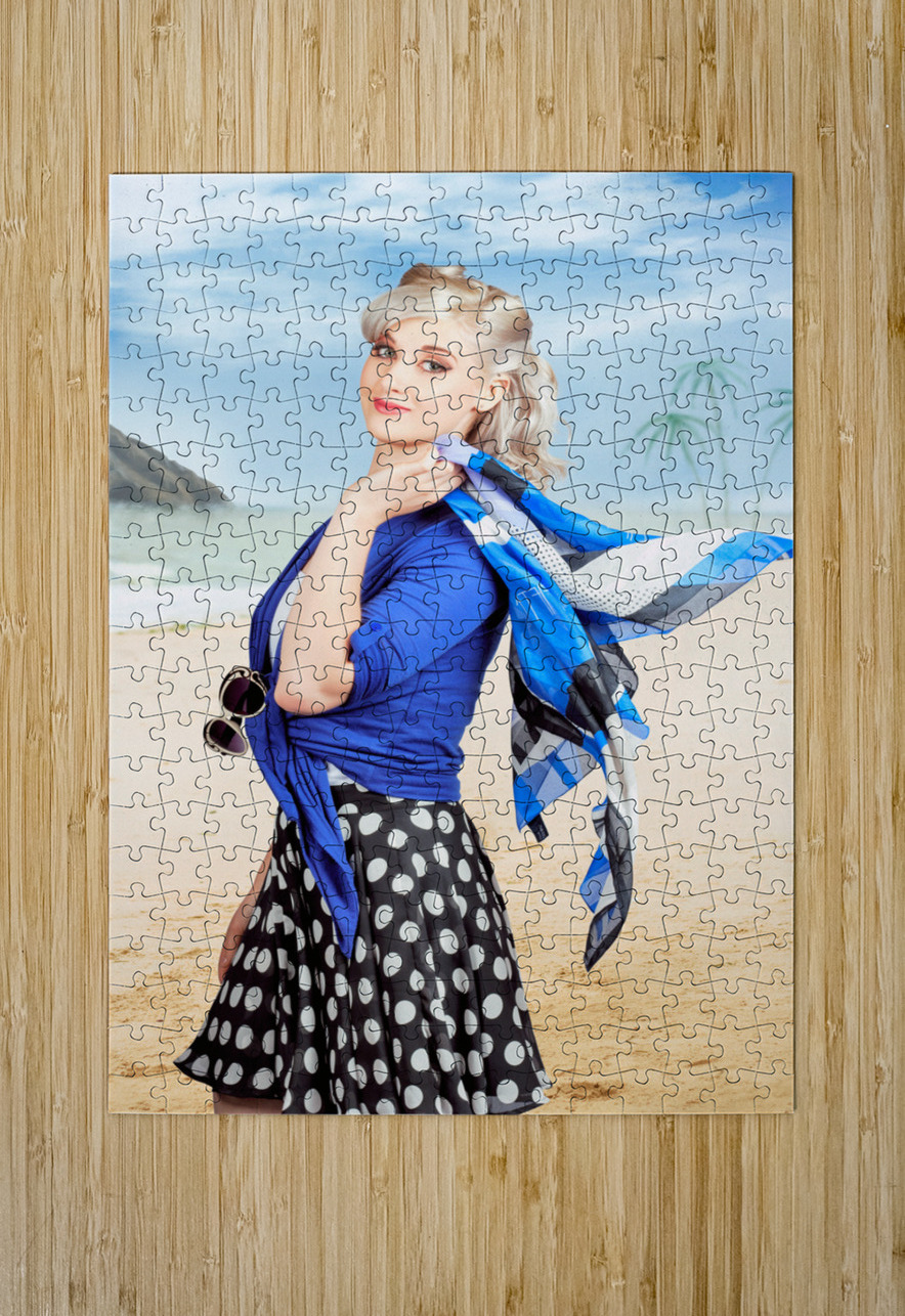 Young retro woman on a tropical beach vacation Jorgo Puzzle printing