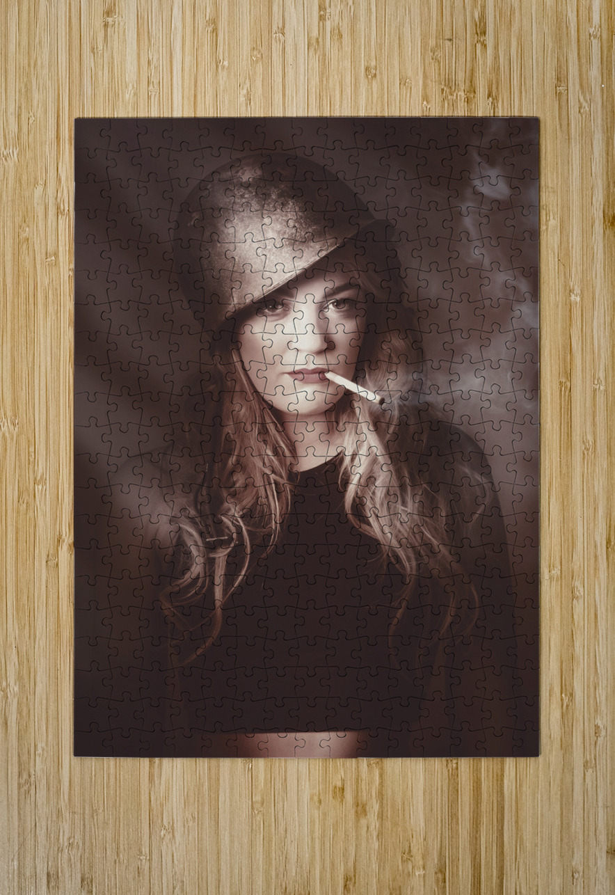 Beautiful blond army pinup girl smoking cigarette Jorgo Puzzle printing