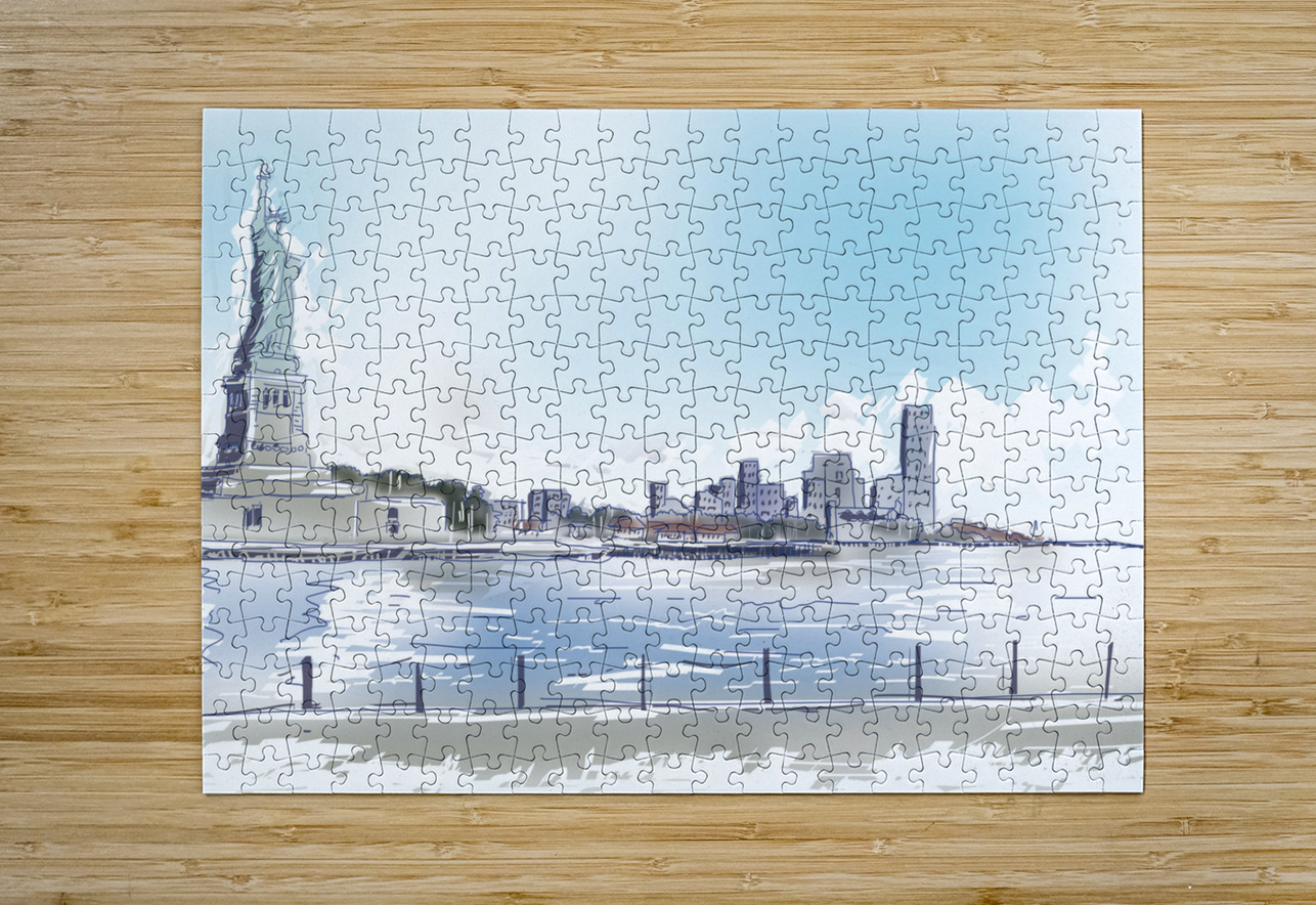 Statue of Liberty and New York City Illustration  Jorgo Puzzle printing